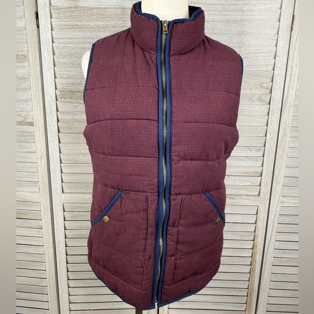 A NEW DAY Women's Burgundy/Navy Check Insulated Puffer Vest-Large